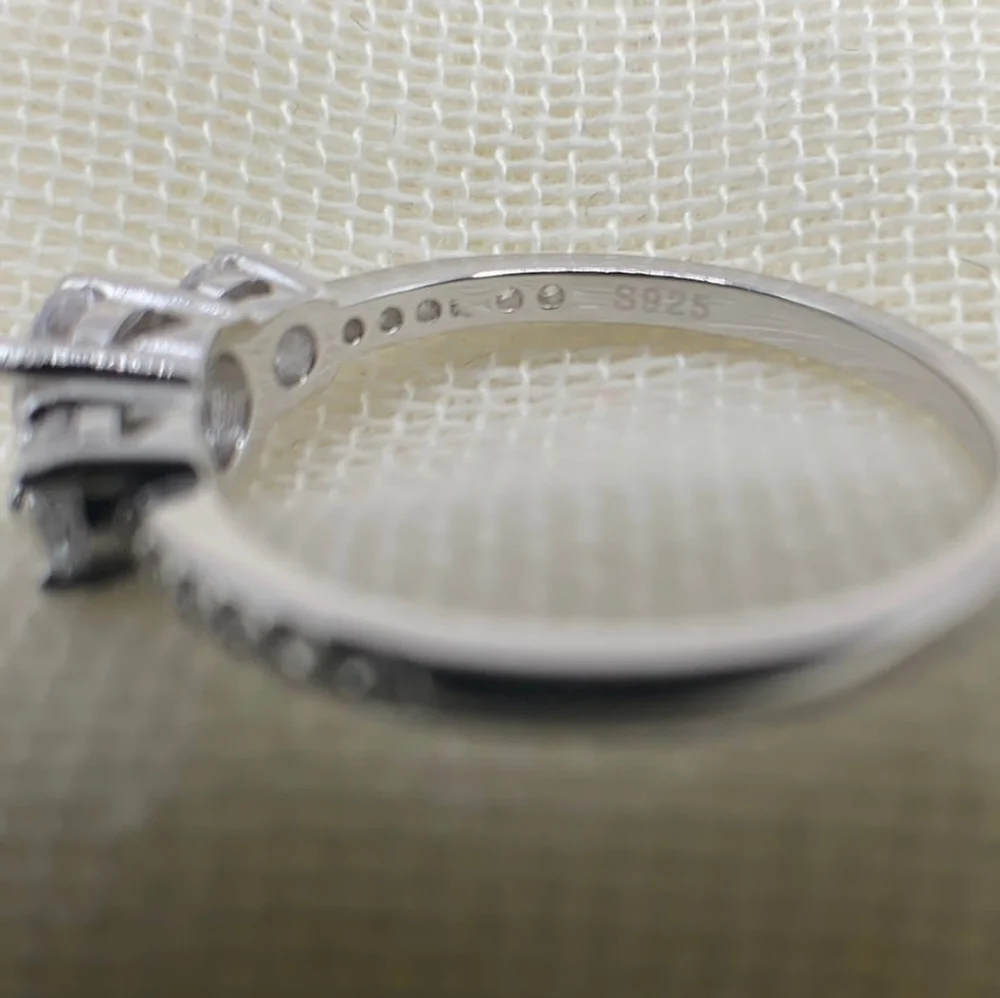 3 Stone 925 Sterling Silver Engagement Ring - Picture 6 of 11